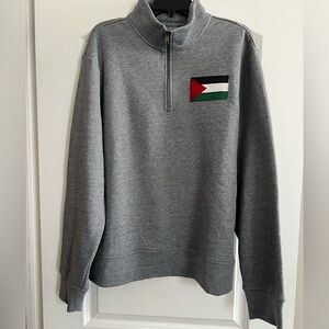 Gray Quarter-Zip Sweatshirt with Palestine Flag Patch